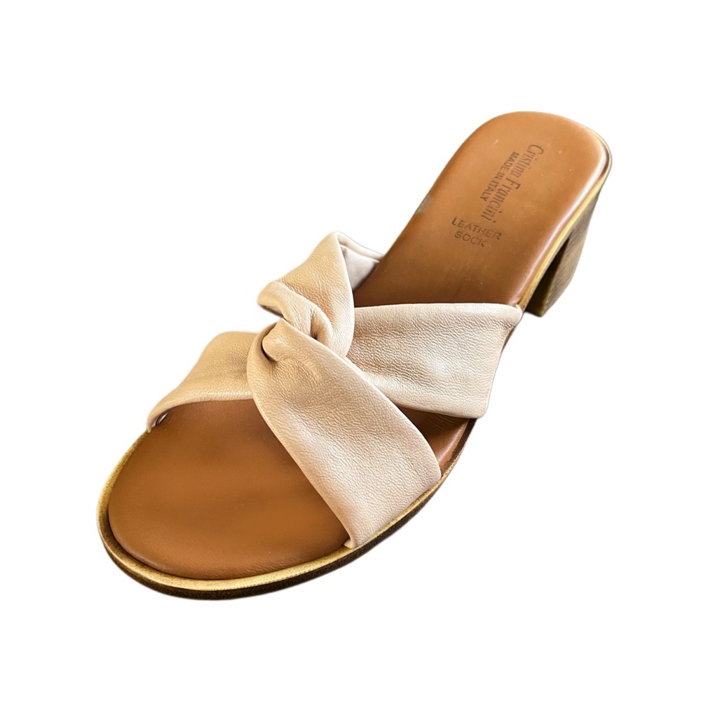 Christina Francini Blush Beige Leather Knot Slide Sandal Sz 8